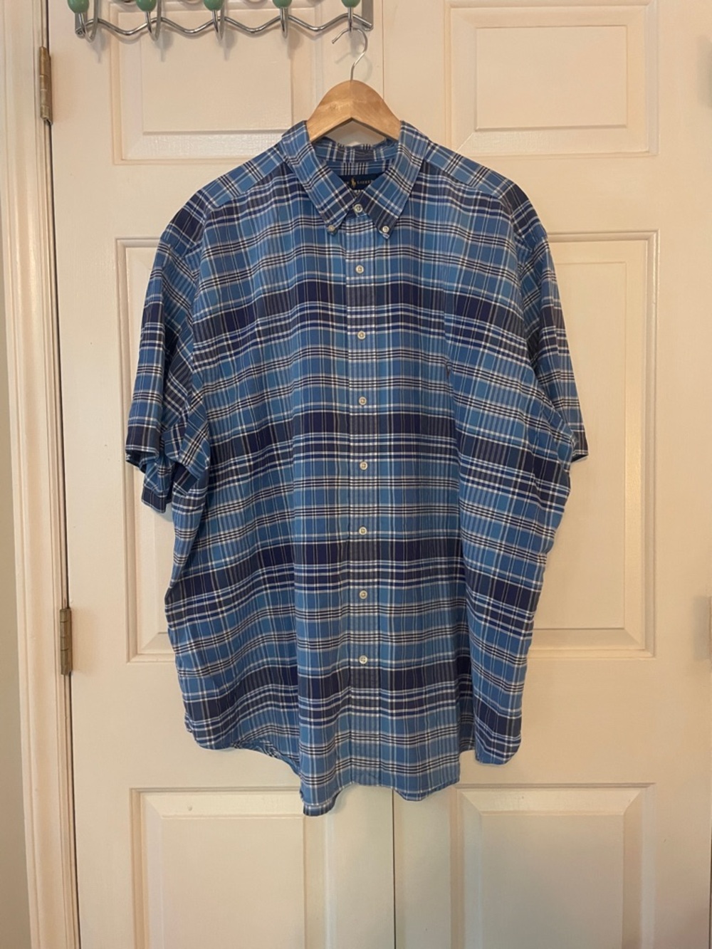 LAUREN Ralph Lauren Men's 3XB Blue Plaid Short Sleeve Button-Down coastal style